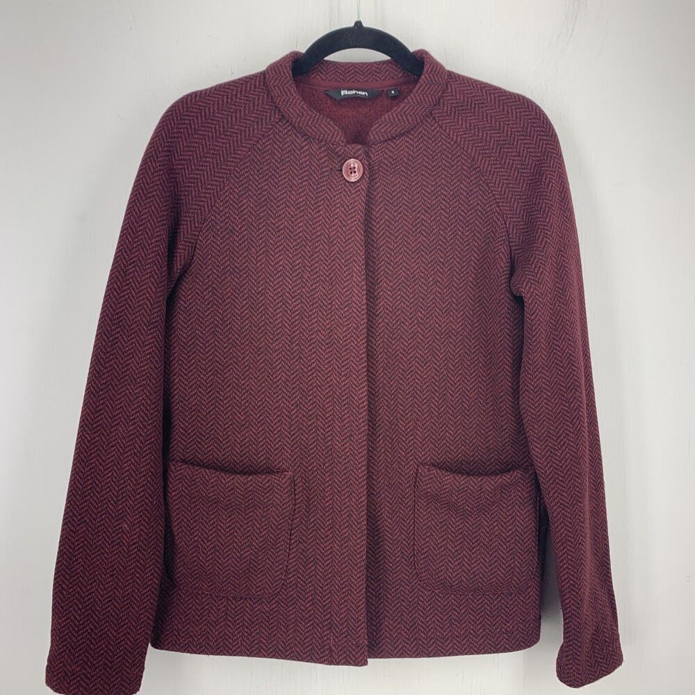 Rohan 8 Finnic‎ Jacket Herringbone Band Collar Pockets Hidden Buttons Minimal